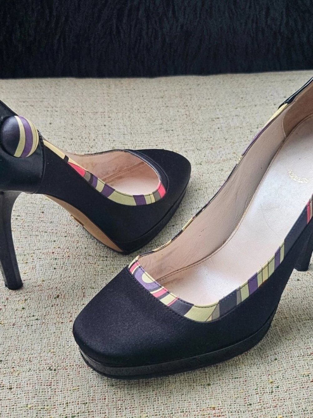 Emilio Pucci Women Heel Sandal Pump Black Satin Shoe Size 37.5 Made in Italy - Picture 4 of 12